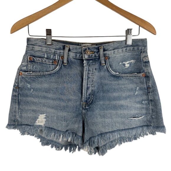 Agolde 100% Cotton Light Washed Distressed High Rise Shorts with Pockets - 26 - Picture 1 of 5